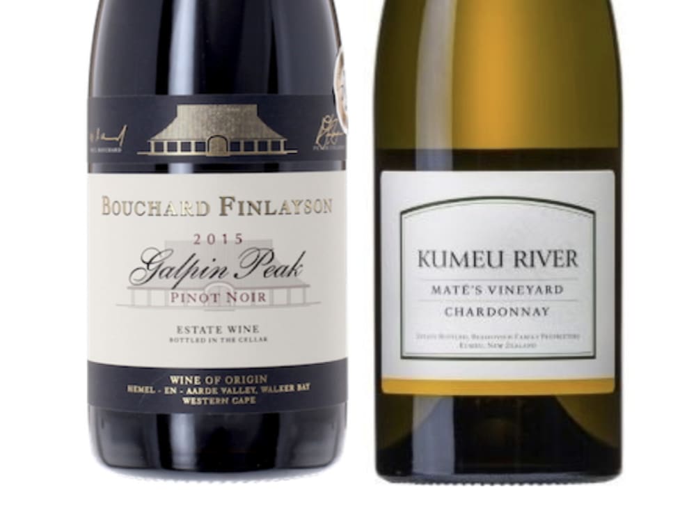 Bouchard Finlayson Galpin Peak Pinot Noir from South Africa and Kumeu River Maté’s Vineyard Chardonnay from New Zealand,